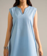 Piece Dyed Blue Slub Lawn Straight Suit - View 2