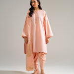 Piece Dyed Peach Slub Lawn Straight Suit - View 1
