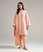Piece Dyed Peach Slub Lawn Straight Suit - View 1