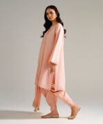 Piece Dyed Peach Slub Lawn Straight Suit - View 3