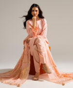 Piece Dyed Peach Slub Lawn Straight Suit - View 5