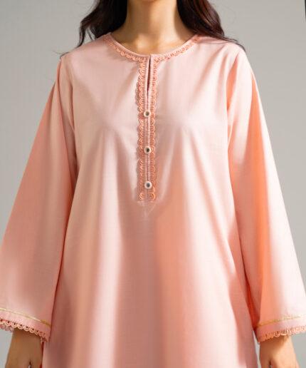 Piece Dyed Peach Slub Lawn Straight Suit - View 2