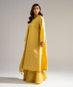Piece Dyed Yellow Slub Lawn Flared Suit - View 3