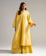 Piece Dyed Yellow Slub Lawn Flared Suit - View 4