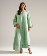 Piece Dyed Green Slub Lawn Flared Suit - View 4