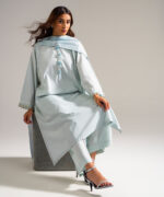 Piece Dyed Blue Slub Lawn Flared Suit - View 5