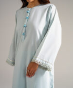 Piece Dyed Blue Slub Lawn Flared Suit - View 3