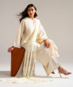 Piece Dyed White Slub Lawn A-Line Suit - View 4