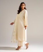 Piece Dyed White Slub Lawn A-Line Suit - View 5