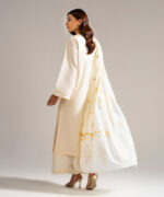Piece Dyed White Slub Lawn A-Line Suit - View 2