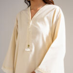 Piece Dyed White Slub Lawn A-Line Suit - View 1