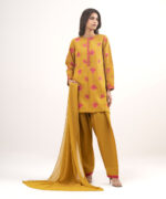 Piece Mustard Brown Self Jacquard Straight Suit - View 3
