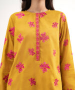 Piece Mustard Brown Self Jacquard Straight Suit - View 1