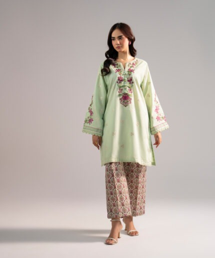 Green Cross Hatch Boxy Suit - View 1