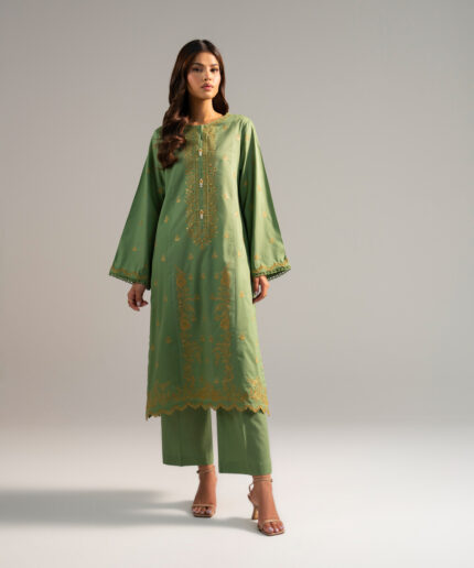 Green Dobby A-Line Suit - View 1
