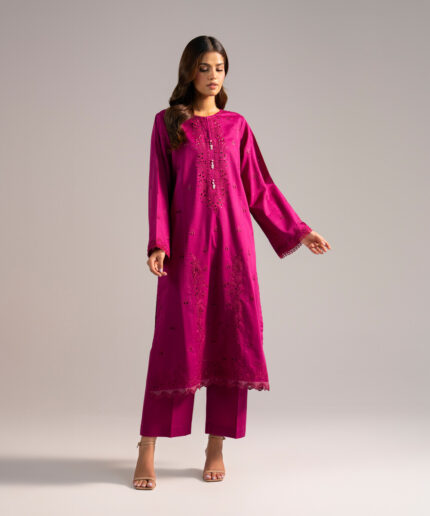 Ladies 2 Piece Embroidered Dobby A-Line Suit - View 2
