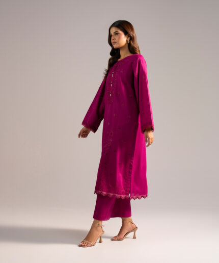 Ladies 2 Piece Embroidered Dobby A-Line Suit - View 1