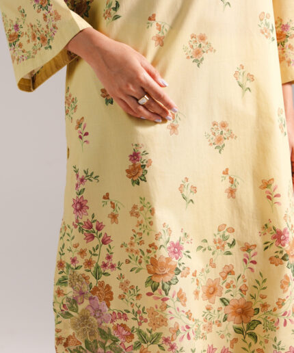Lime Yellow Lawn A-Line Suit - View 1