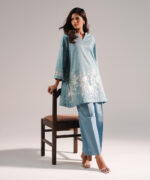 Blue Dobby Straight Shirt Suit - View 4