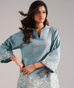 Blue Dobby Straight Shirt Suit - View 5