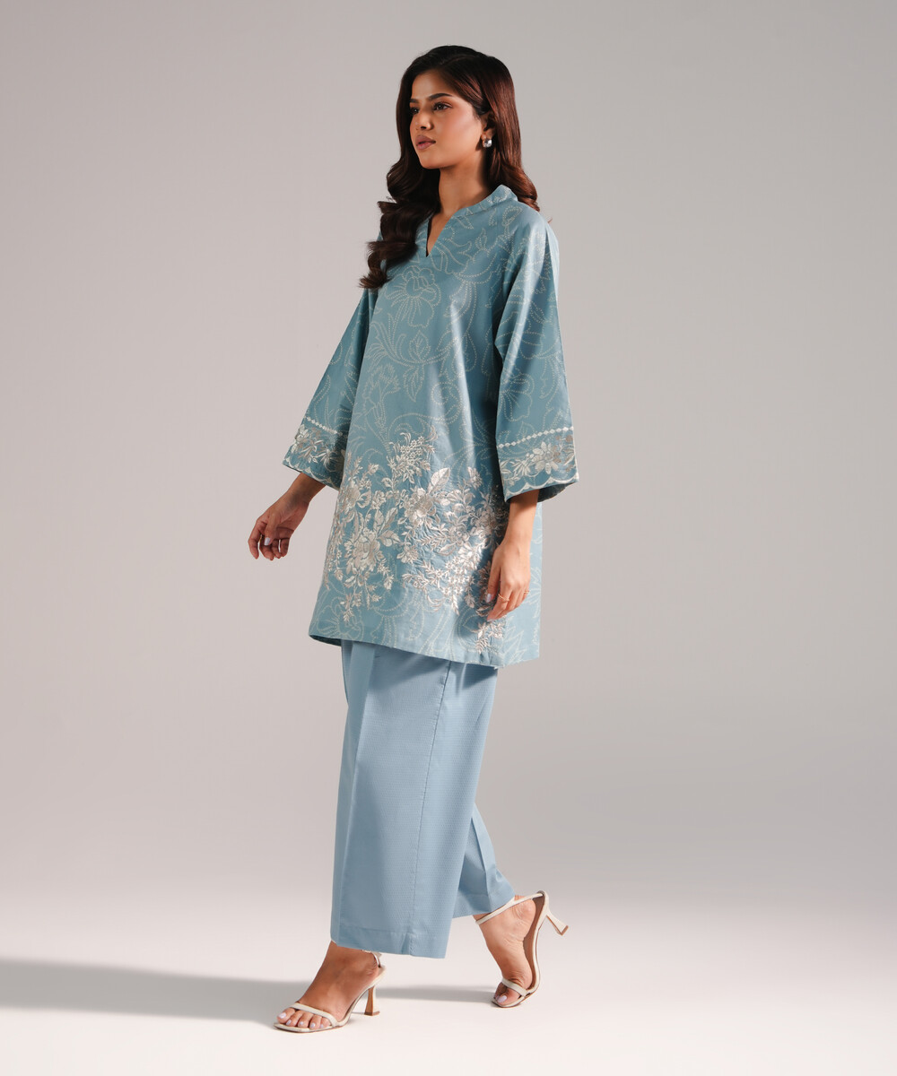Blue Dobby Straight Shirt Suit - View 1 Blue Dobby Straight Shirt Suit - View 1