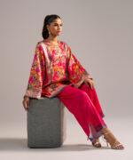 Pink Blended Satin Straight Shirt Suit - View 3