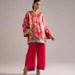 Pink Blended Satin Straight Shirt Suit - View 1