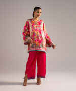 Pink Blended Satin Straight Shirt Suit - View 1