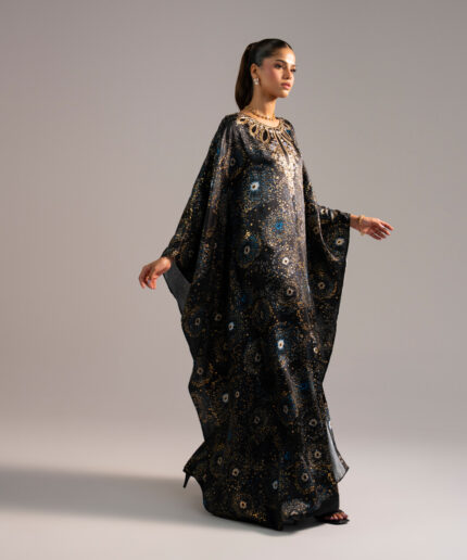 Black Blended Satin Kaftan Suit - View 2