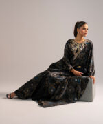 Black Blended Satin Kaftan Suit - View 4