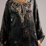Black Blended Satin Kaftan Suit - View 1