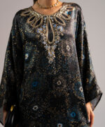 Black Blended Satin Kaftan Suit - View 1
