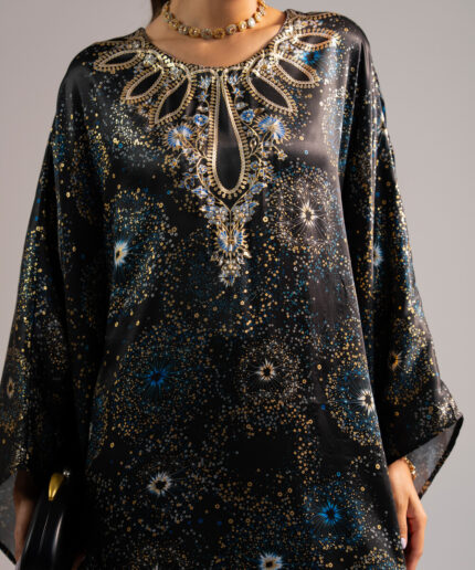 Black Blended Satin Kaftan Suit - View 1