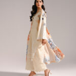 Beige Self Jacquard A-Line Suit - View 1