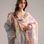 Beige Self Jacquard A-Line Suit - View 1