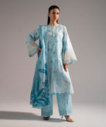 Light Blue Self Jacquard A-Line Suit - View 5
