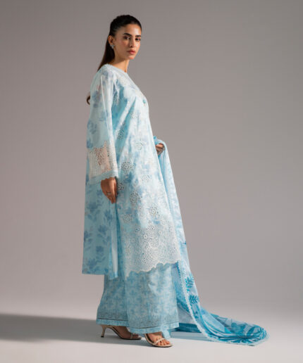 Light Blue Self Jacquard A-Line Suit - View 1