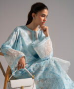 Light Blue Self Jacquard A-Line Suit - View 4