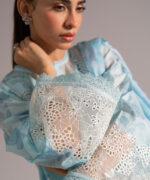 Light Blue Self Jacquard A-Line Suit - View 2