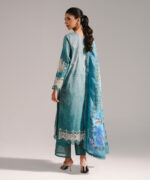 Blue Self Jacquard A-Line Suit - View 2
