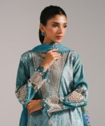 Blue Self Jacquard A-Line Suit - View 1