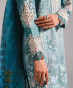 Blue Self Jacquard A-Line Suit - View 5