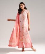 Pink Self Jacquard A-Line Suit - View 4