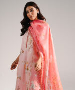 Pink Self Jacquard A-Line Suit - View 2
