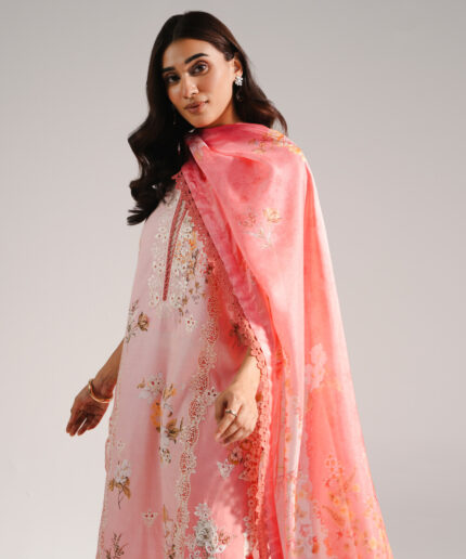 Pink Self Jacquard A-Line Suit - View 2