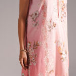 Pink Self Jacquard A-Line Suit - View 1