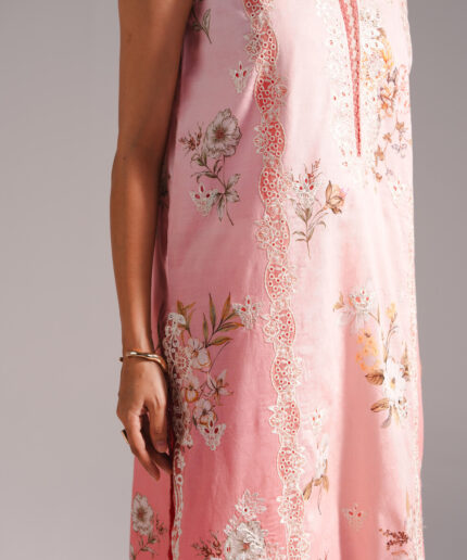 Pink Self Jacquard A-Line Suit - View 1