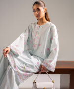 Light Blue Self Jacquard A-Line Suit - View 4