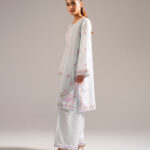 Light Blue Self Jacquard A-Line Suit - View 1