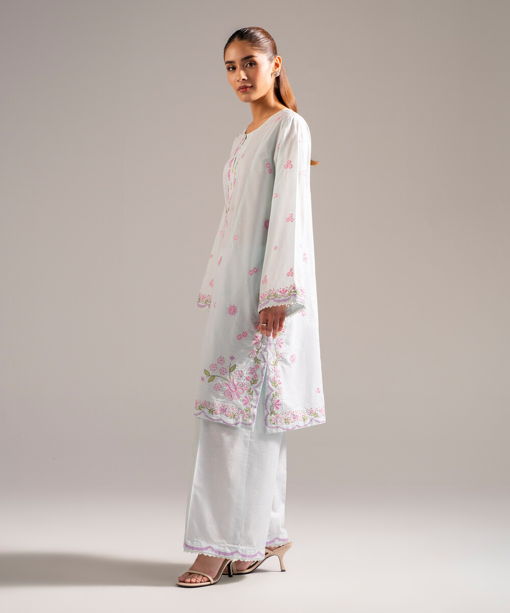 Light Blue Self Jacquard A-Line Suit - View 1 Light Blue Self Jacquard A-Line Suit - View 1